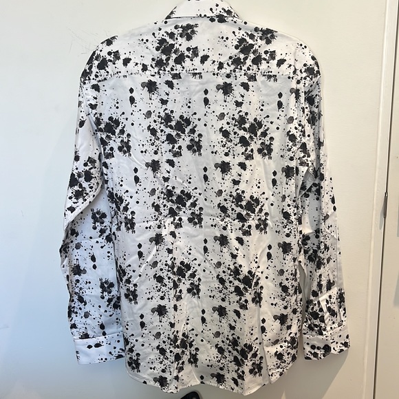 Black and White Splatter Button Up Dress Shirt - Picture 3 of 4